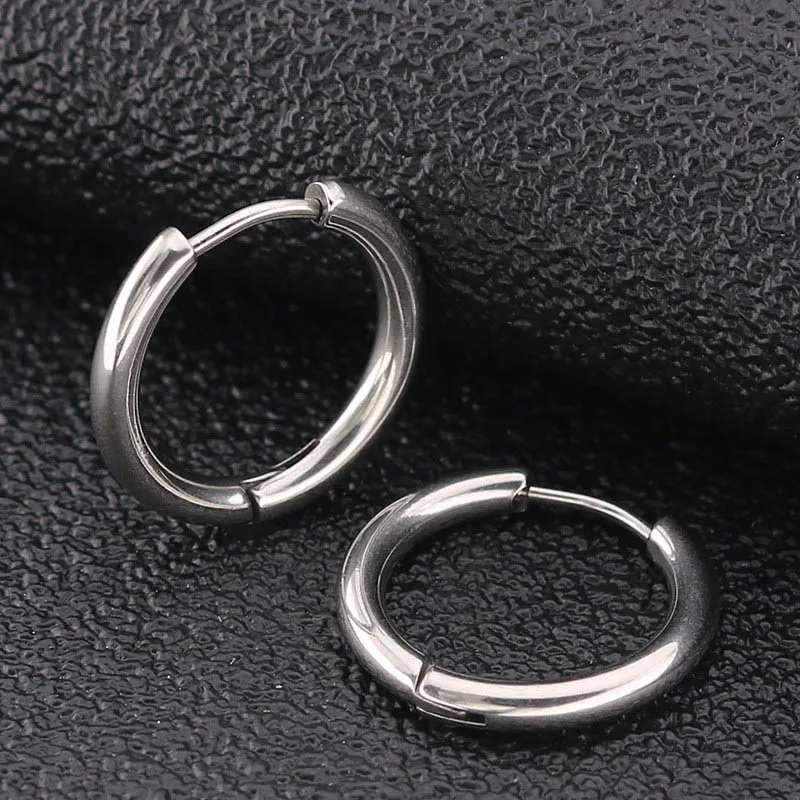 Silver 2 шт простые геометрические круглые серьги-кольца из нержавеющей стали для женщин панк мужчин хип-хоп круг минималистичные ювелирные изделия для ушей 8-20 мм - Окраска металла: Silver