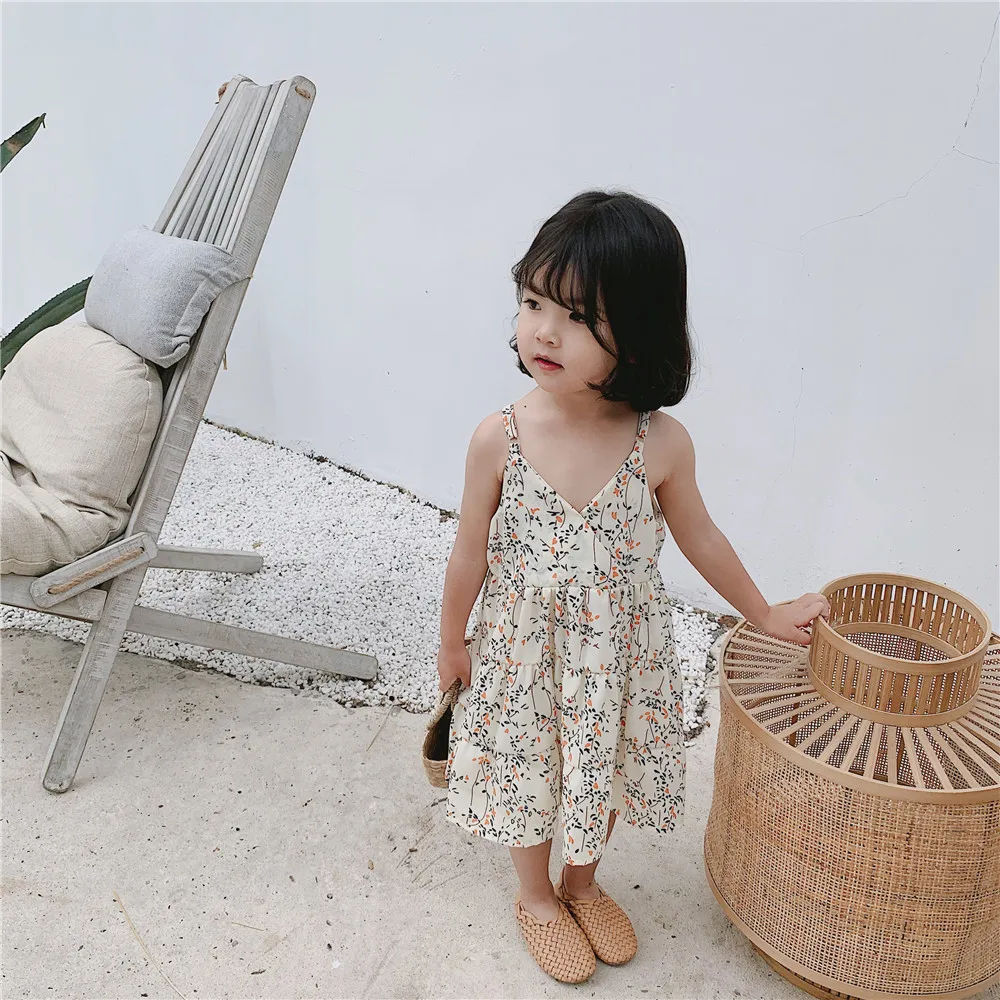 2019 Summer New Arrival korean style cotton flowers pattern all-match princess suspender dress for cute sweet baby girls | Детская