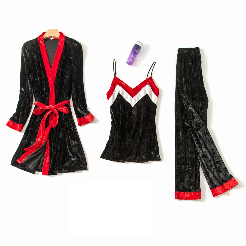 Комплект из 3 предметов бархатная Пижама модный банный халат большого размера