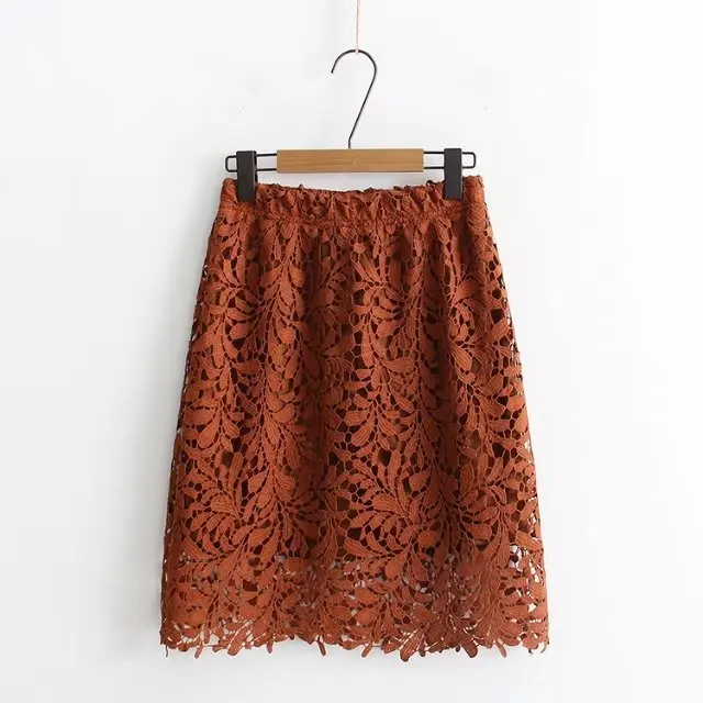 Женская кружевная юбка с высокой талией Юбка До Колена прямой подкладкой в