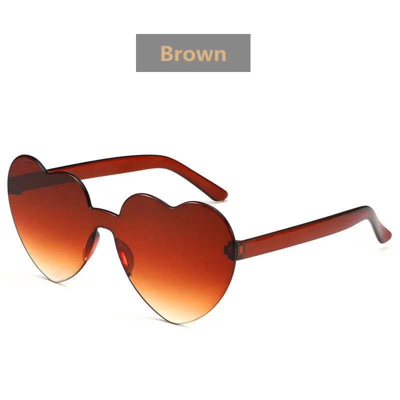 Brown HJYBBSN, цветные солнцезащитные очки в форме сердца, женские, Роскошные, фирменный дизайн, без оправы, в форме сердца, красные, солнцезащитные очки, винтажные, вечерние, стильные очки - Цвет линз: Brown