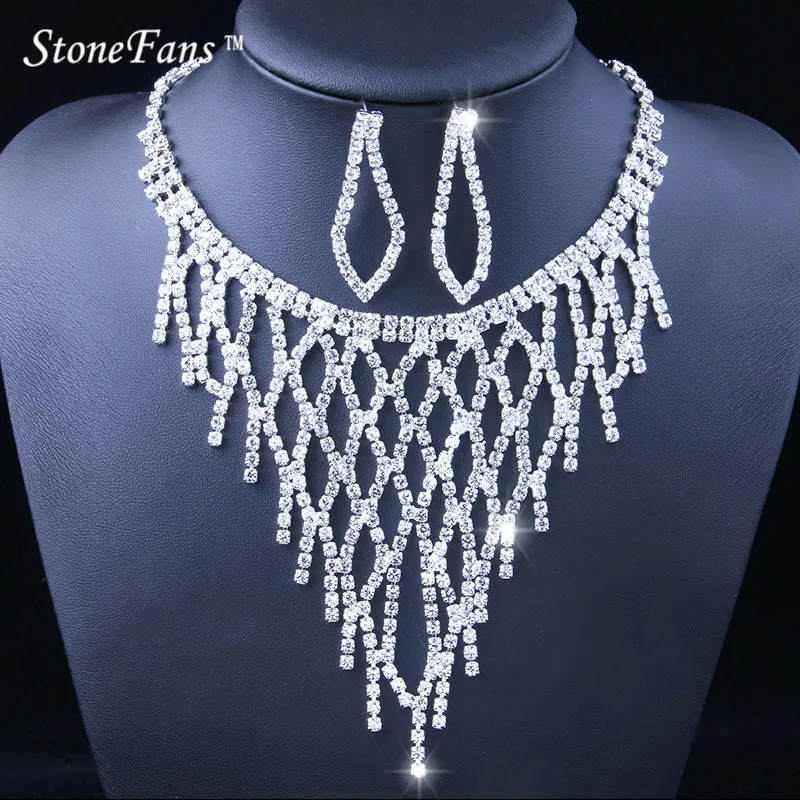 Женский комплект свадебных украшений StoneFans набор серебряного цвета вечерние