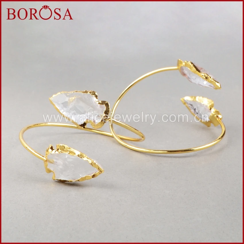 Браслет модный BOROSA из грубого натурального белого кварца с кристаллами друзи, золотого цвета, для дам, 5 шт. G0528