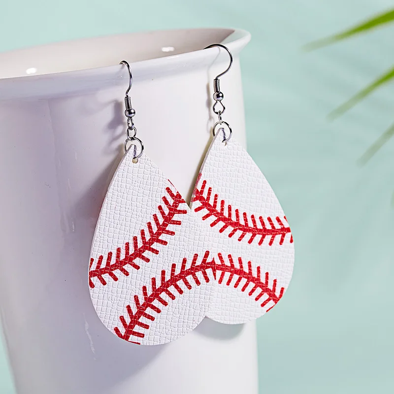 baseball Женские бейсбольные серьги из искусственной кожи для спорта, баскетбола, футбола, флага Луны, длинные в форме слезы, пирсинг, ювелирные изделия - Окраска металла: baseball