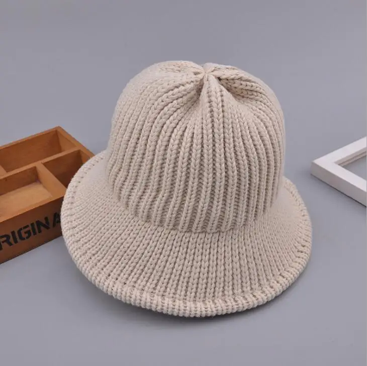 beige Теплая вязаная Рыбацкая шляпа осень зима Женская мода сплошной цвет шляпа-ведерко кепки для женщин леди H3 - Цвет: beige