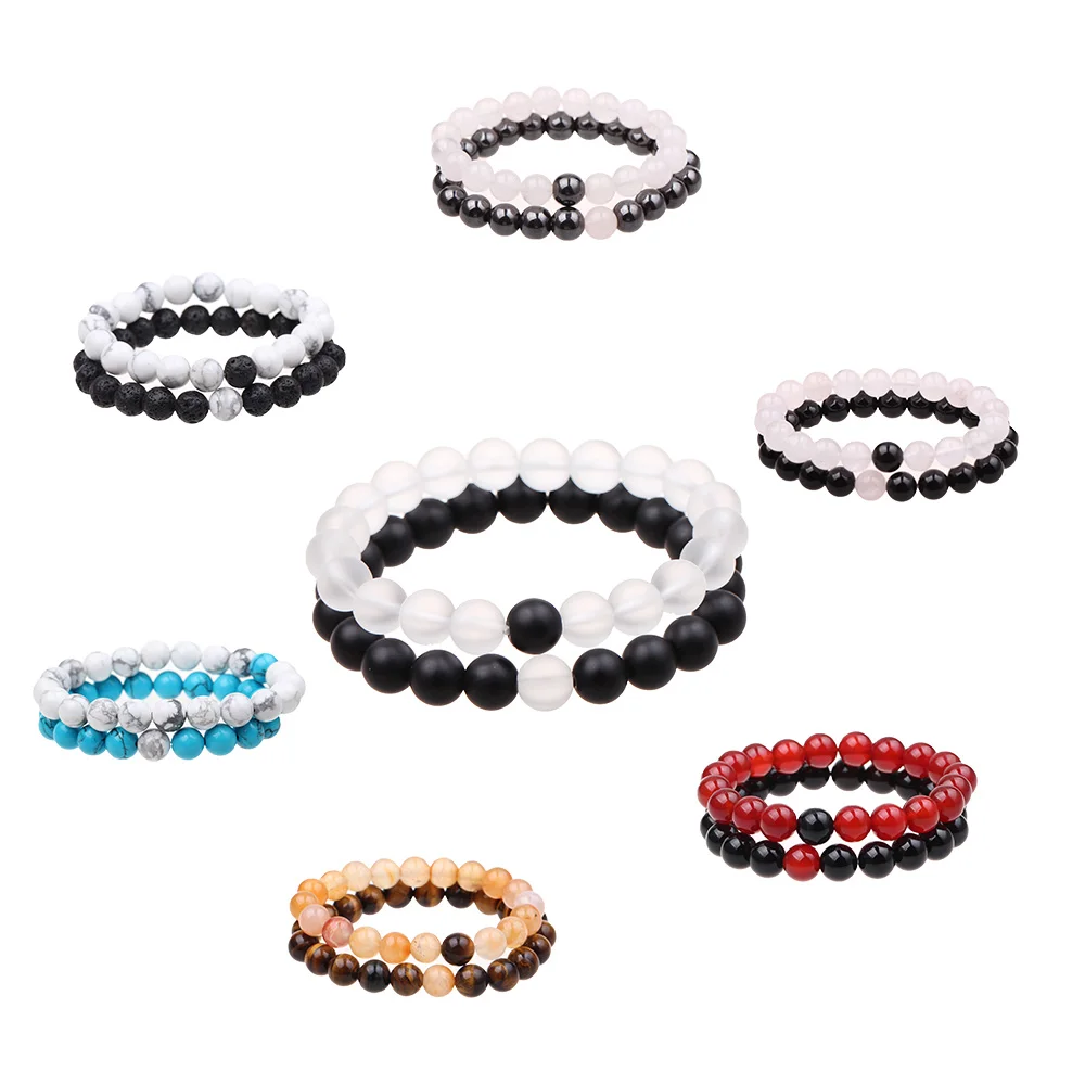 2 шт./лот пары расстояние браслет с 100% Натуральный камень белый и черный Инь Ян