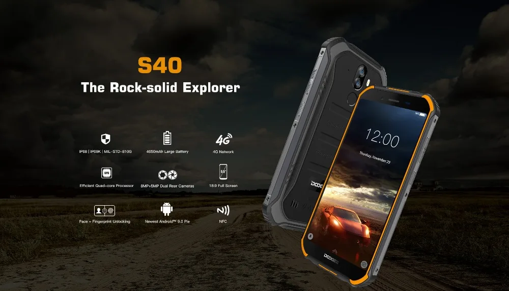 DOOGEE S40 3 ГБ 32 ГБ Android 9,0 4650 мАч смартфон IP68/IP69K водонепроницаемый 5,5 дюймов MT6739 8MP NFC Face ID 4G мобильный телефон
