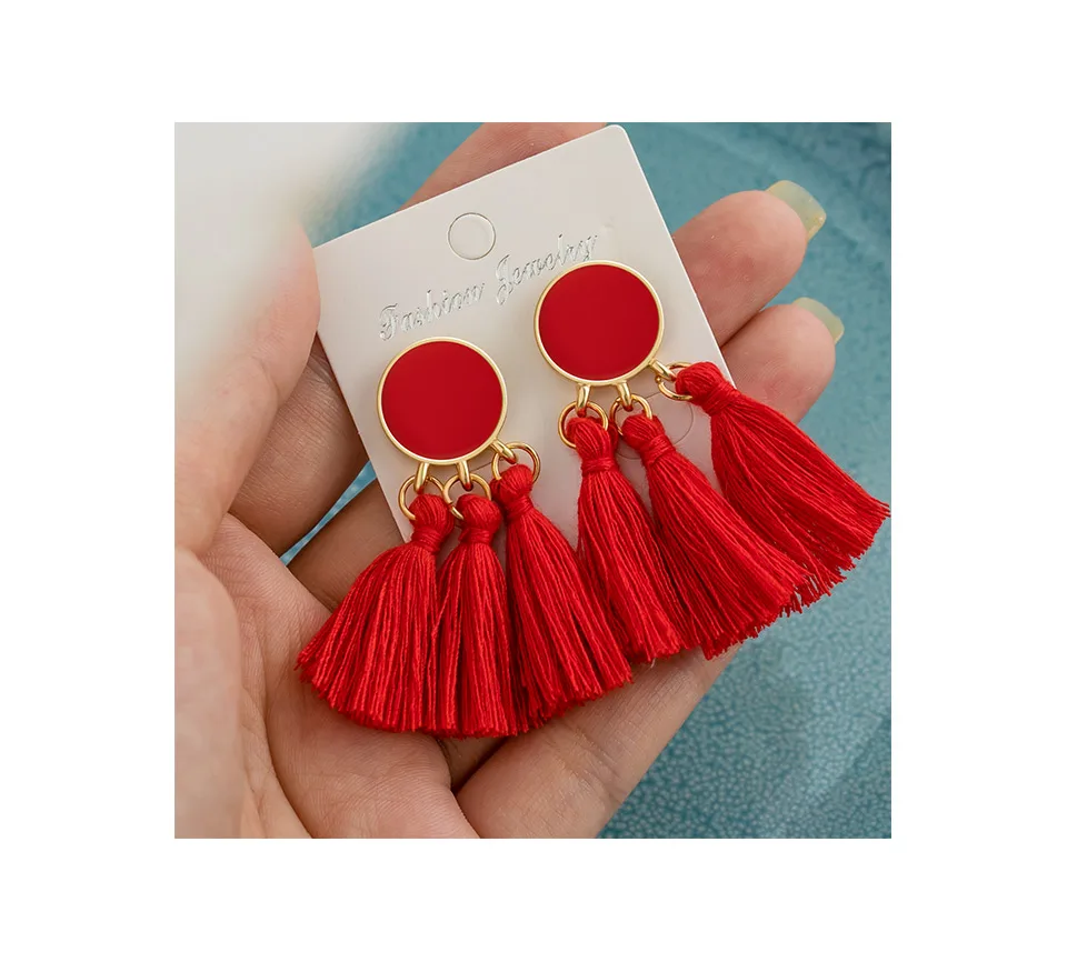 Модные сережки с кисточками Boho для женщин, массивные винтажные этнические ручные серьги из хлопчатобумажной ткани с бахромой, женские свадебные украшения