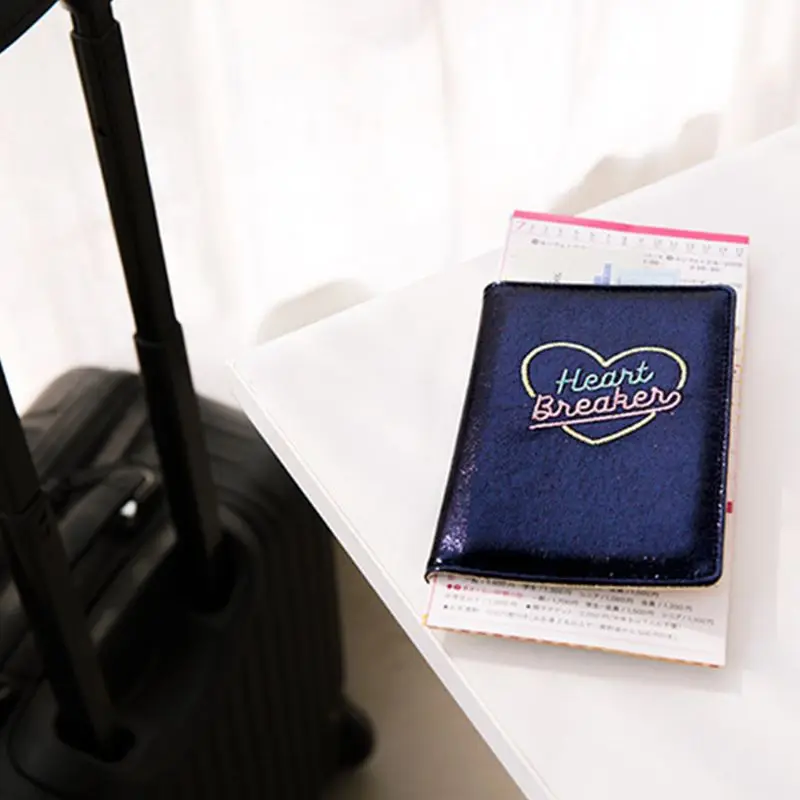 Fashion Women Hologram Embroidered Travel Accessories Lady Passport ID Card Cover Holder Case Protector Organizer PU Clutch Bag