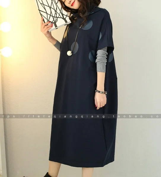 2016 women's new spring Half-height collar raglan exaggerated dot smock bloom paragraph long paragraph dress