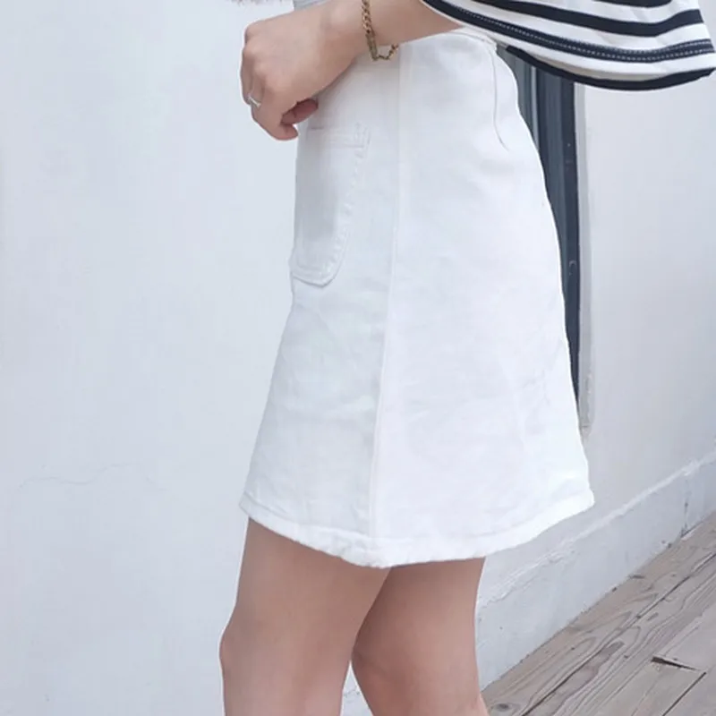 Plamtee двойной карман сплошной Цвет джинсовая юбка трапециевидной формы Jupe Taille Haute