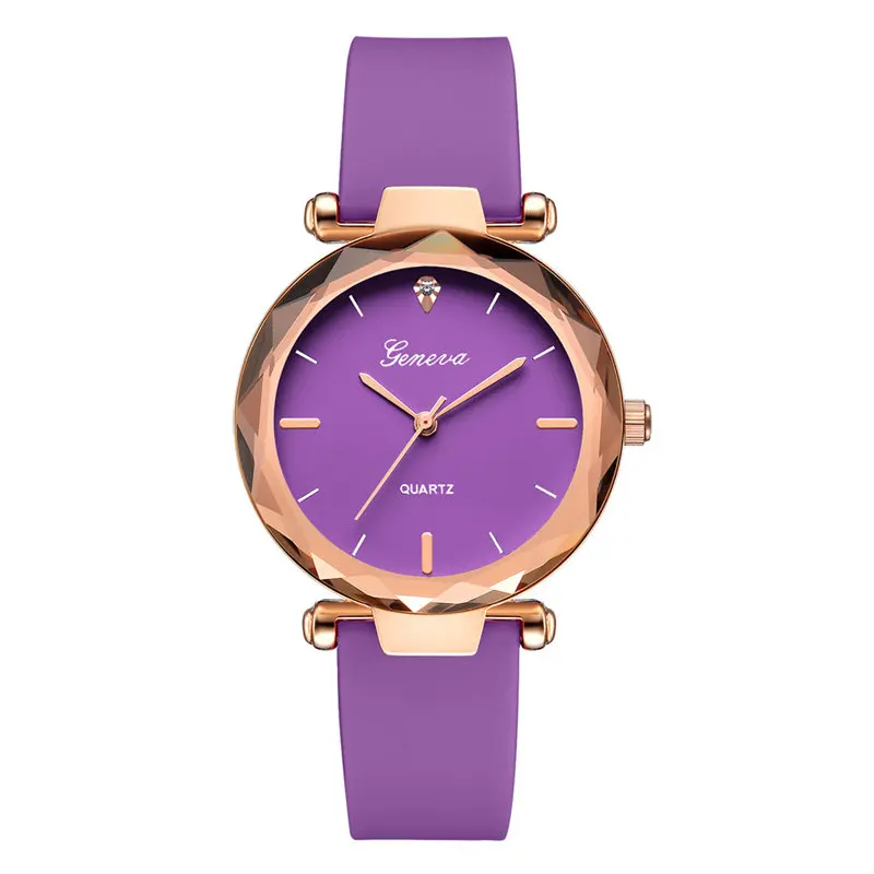 Purple Geneva, модные роскошные Брендовые женские часы, силиконовый ремешок, простая Пряжка, женские часы, кварцевые наручные часы, relogio feminino - Цвет: Purple