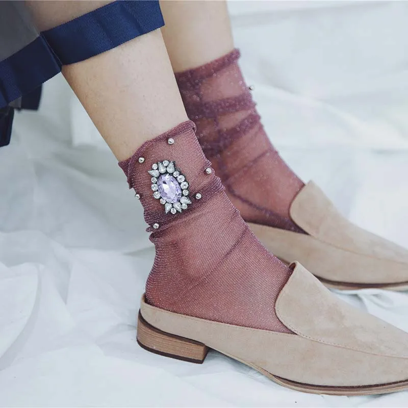 Женские ультратонкие прозрачные шелковые носки [COSPLACOOL] золотистые серебристые