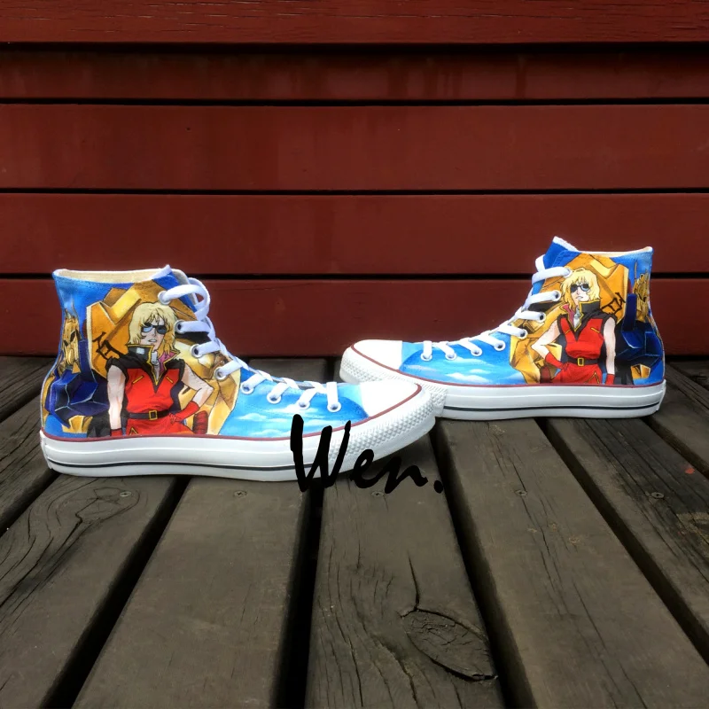 

Wen Anime Hand Painted Shoes Design Custom Mobile Suit Gundam Men Women's High Top Canvas Sneakers for Presents