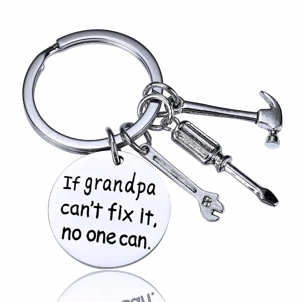 

12PC/Lot If Grandpa Can't Fix It.No One Can' Stainless Steel Keyring Granddad Family Grandfather Gifts Keychain Tools Key Chains
