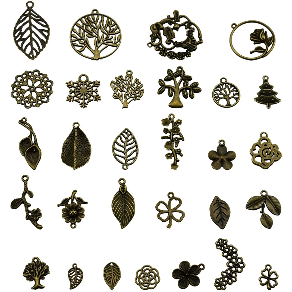 200 Grams Vintage Bronze Mixed Tree Leaf Theme Tone Alloy Charms Finding Fit DIY Jewelry Making | Дом и сад