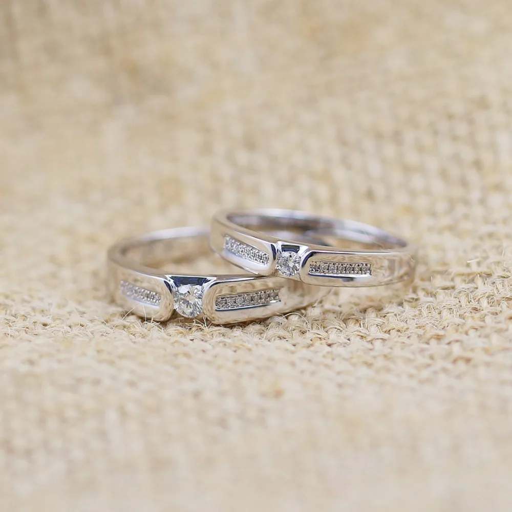 Мужское и женское кольцо с натуральным бриллиантом LASAMERO обручальное из белого