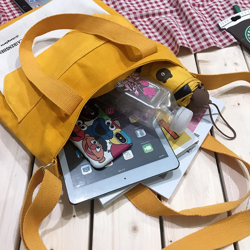 

KANDRA New Canvas Tote Bag for Women 2019 Yellow&Black& White Cloth Shopping Bag High Quality Reusable Casual Book Computer Bag