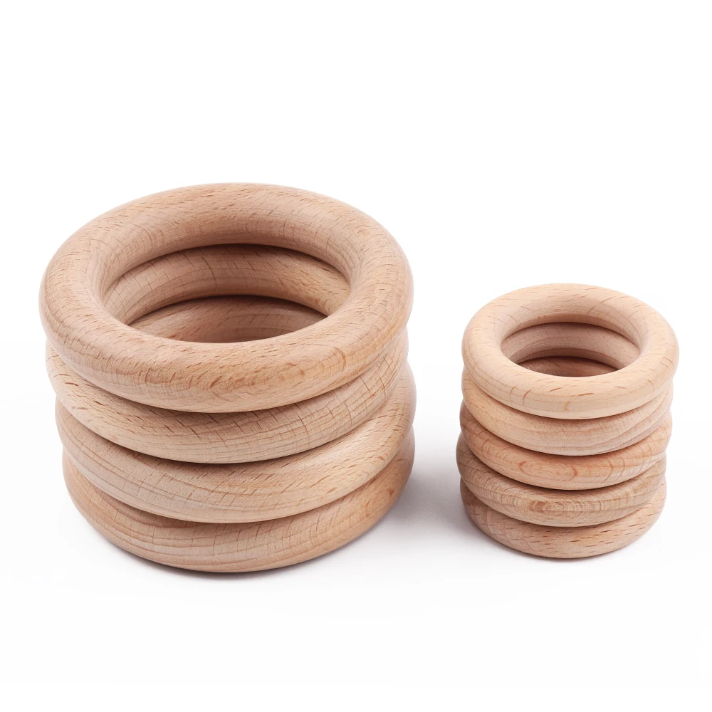 TYRY.HU 50Pcs 40/55/70mm Beech Wood Ring  Wooden Teether Ring Kid Gift Food Grade Silicone Children's Goods Kid Teething Toys