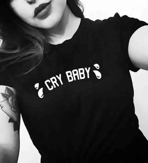 Женская футболка с принтом и надписью Cry Baby Crybaby летняя хипстерская забавными