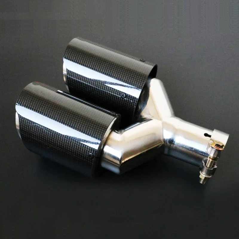 1 pcs 63mm Left Carbon Fiber Dual Pipe Exhaust exhaust tail muffler tip Durable car styling | Автомобили и мотоциклы
