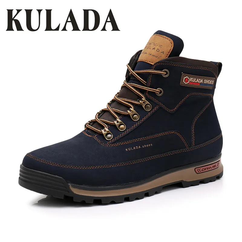 Blue-M1819-2D KULADA; Новинка; мужские зимние ботинки; мужские кроссовки для активного отдыха; теплая Модная обувь на шнуровке; Мужская защитная обувь - Цвет: Blue-M1819-2D