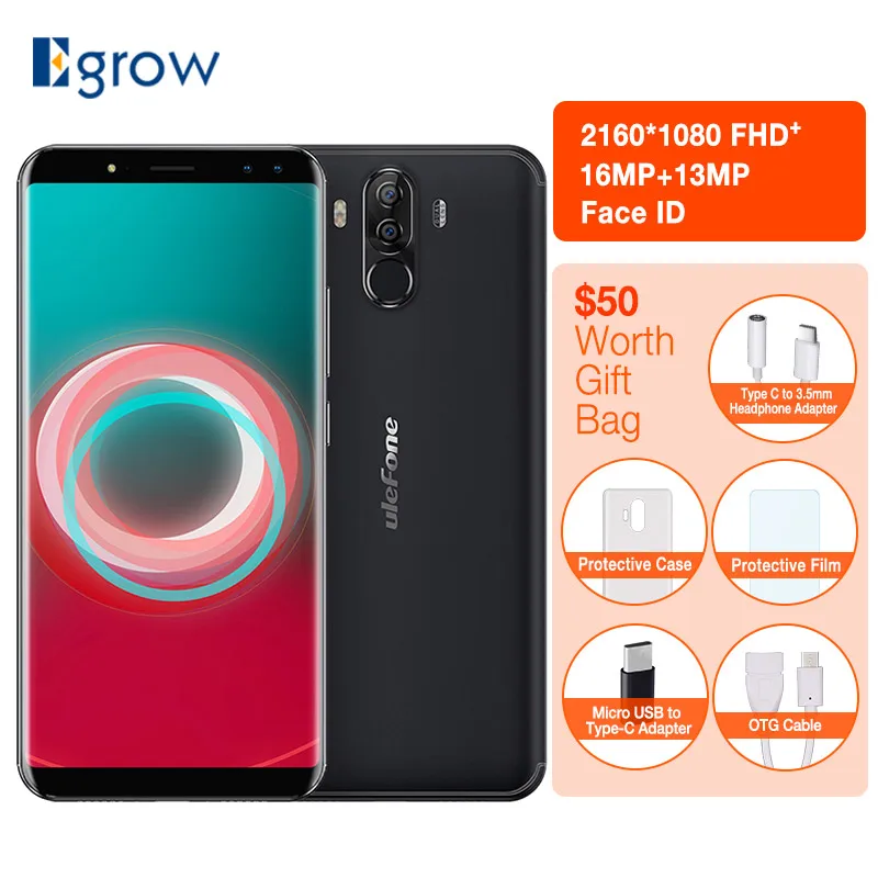 Ulefone Мощность 3 S Уход за кожей лица ID 6.0 &quot18:9 Дисплей 6350 мАч мобильного телефона