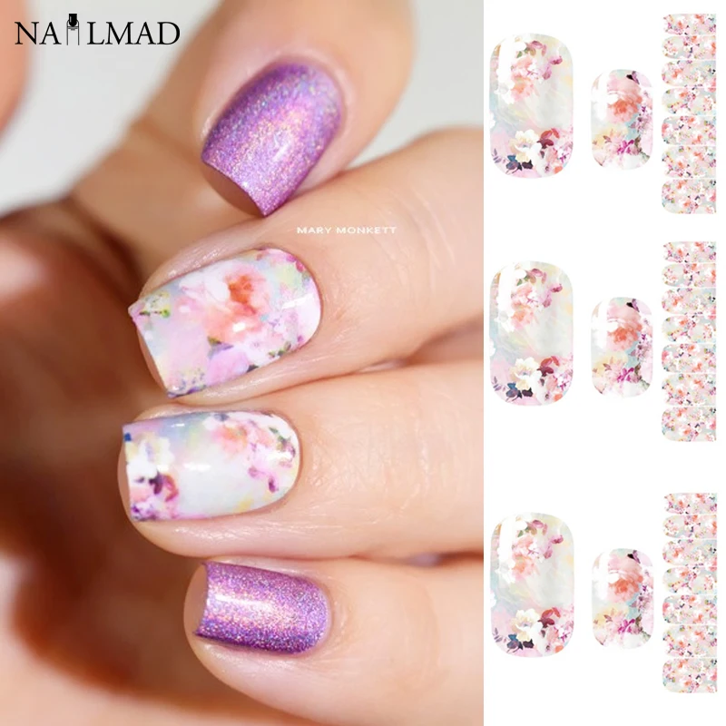 14 шт./лист цветочный ногтей Обертывания Необычные цветы Nail Art Полный Стикеры s