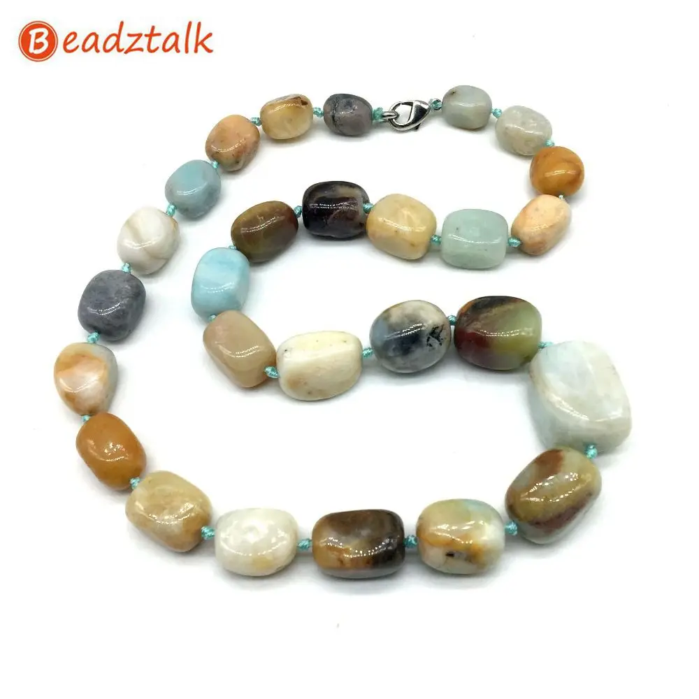 

Beadztalk Graduated Smooth Stone Beads Choker Necklace Small to Big Nugget Beads Clasp Nickle and Lead Free Amazonite Crystal