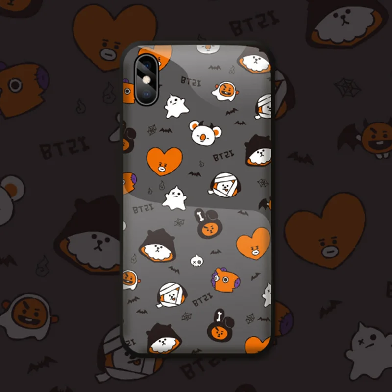 1 шт. Bangtan мальчики BTS BT21 Роскошные Стекло чехол для телефона iPhone X XS XR XSMax 7 8 плюс |