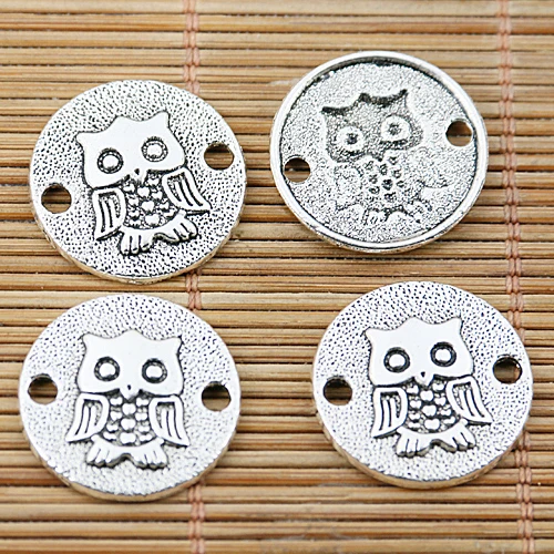

20pcs tibetan silver tone round shaped owl pattern connector EF1557