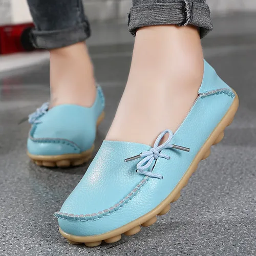 sky blue Женская обувь; кожаные лоферы без шнуровки; Однотонный светильник; женская летняя обувь на плоской подошве - Цвет: sky blue