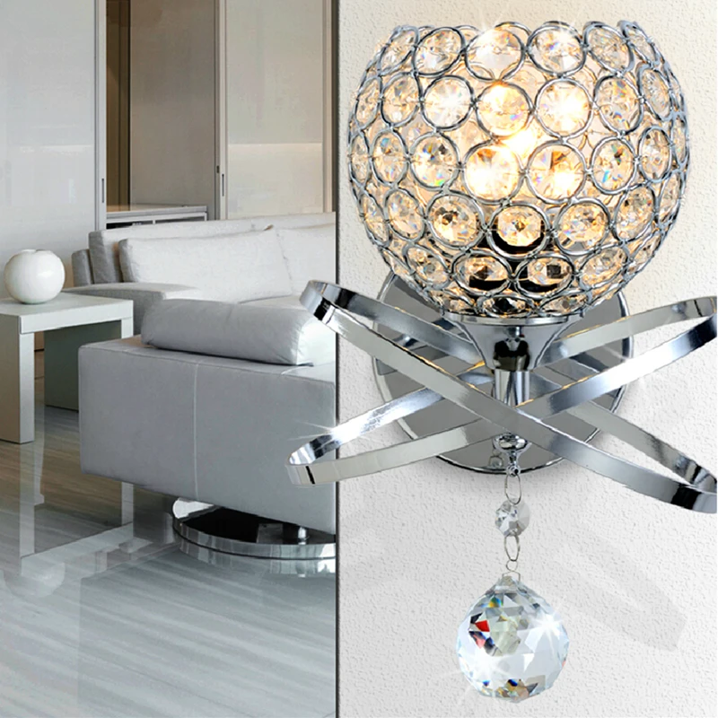 

Modern Crystal ball Wall Lamp bedside Bedroom lamp Stair wall Light E14 sconce Led gold silver lamparas de pared indoor lighting