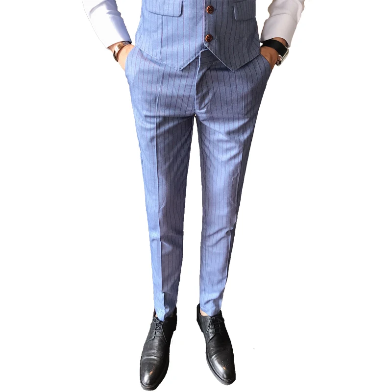 Men's winter fashion striped casual suit pants men's high-grade slim feet boutique Slim comfortable large size trousers | Мужская