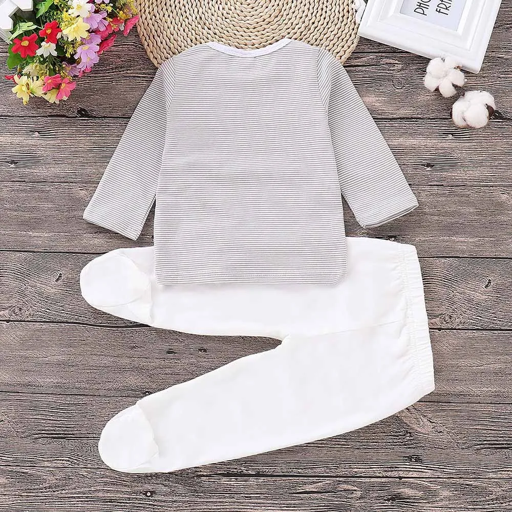 2PCS Toddler Newborn Baby Long Sleeves Stripe T-shirt Top+Pants Set Outfit | Детская одежда и обувь