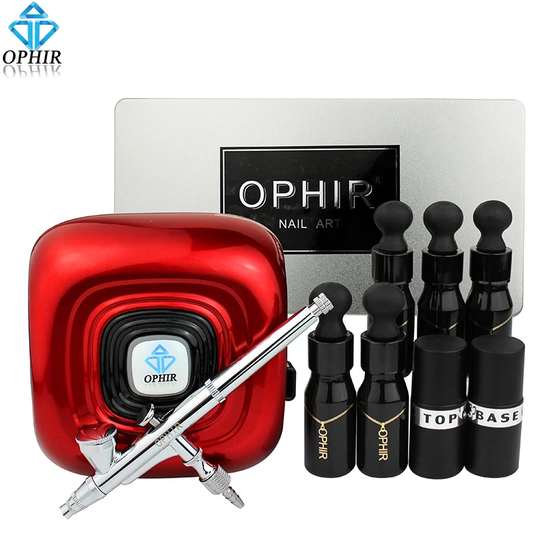 

OPHIR PRO Nail Art Airbrush Kit with 3 Step Nail Gel Polish Base Coat & Top Coat Metal Stencil Cleaning Brush Nail Tool_OP-NA003
