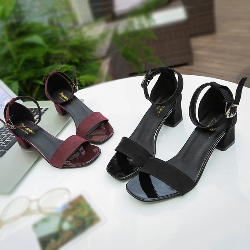 На низком каблуке женские босоножки на устойчивом scarpe donna обувь с открытым носком