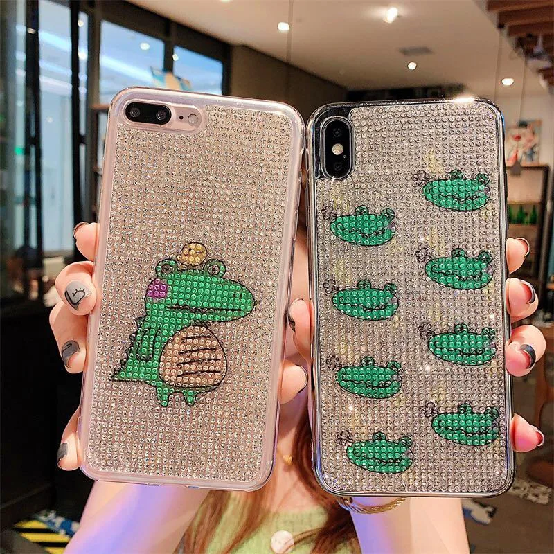 Чехол с блестками из страз для iPhone XS MAX XR X 7 8 Plus 6 6s из мягкого силикона TPU Fashion Crystal dinosaur Protector Back Cover on.