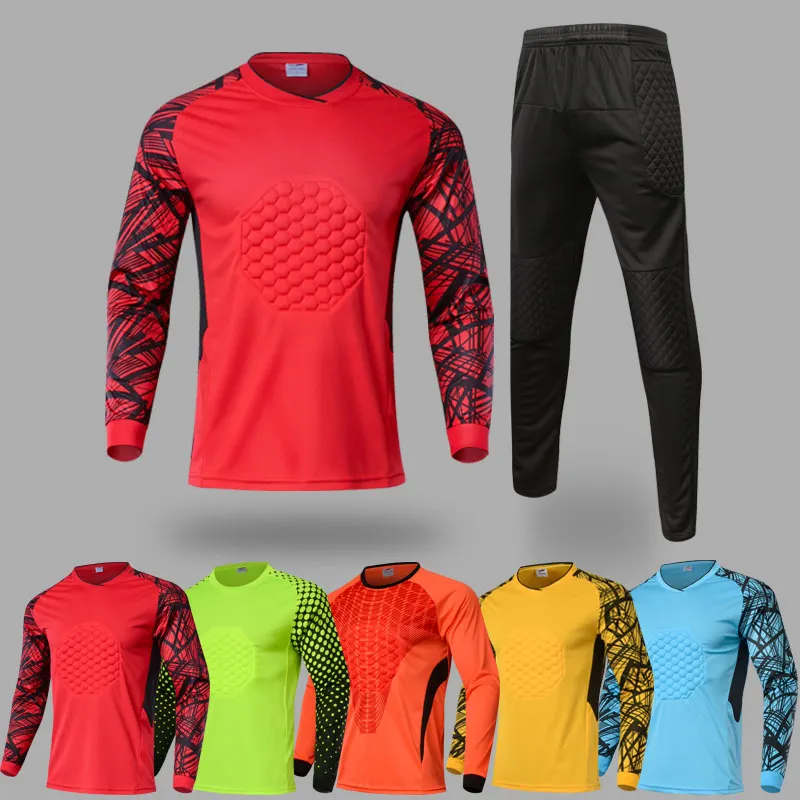 

Soccer Jersey Set Men Blank Football Goalkeeper Training Suits Quick Dry Soccer Sports Kits Goalkeeper Uniforms Sponge Protector