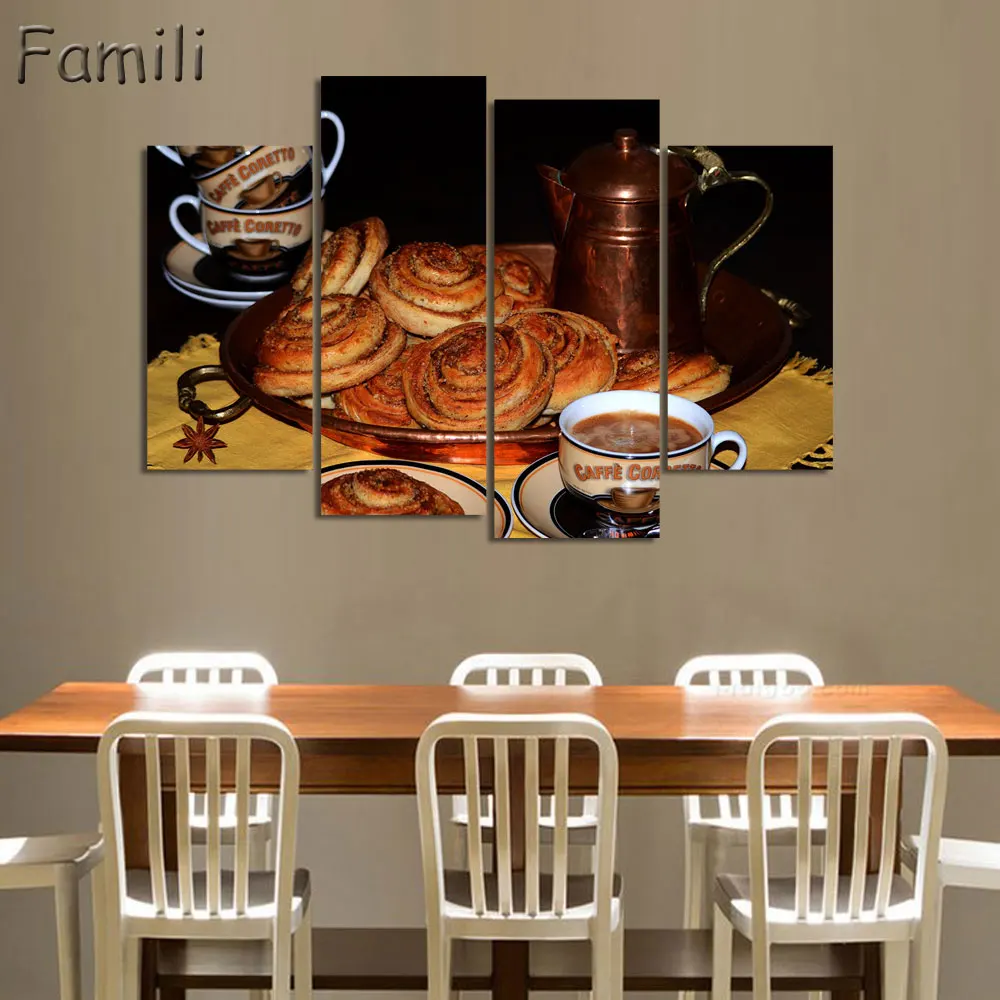 4 шт. Картина на холсте с изображением цветов и чашек|art pictures|picture for kitchenmodern paintings