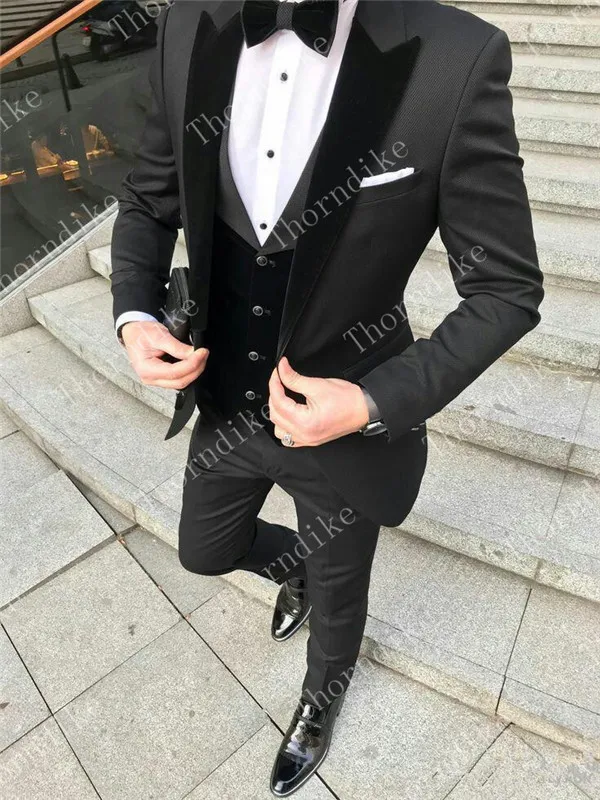 black Gwenhwyfar Tide мужские красочные модные свадебные костюмы плюс размер желтый розовый зеленый синий пурпурный костюмы, куртки, брюки жилет 3 шт смокинги - Цвет: black