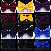 gusleson mens silk adjustable pocket square cufflinks bow tie set waterproof solid plain bowtie handkerchief set with box