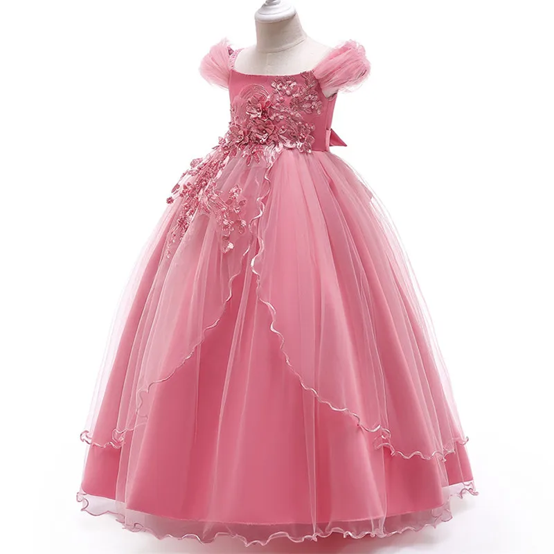 high quality children's evening dress strapless elegant princess flower girl wedding applique beaded sequin | Детская одежда и