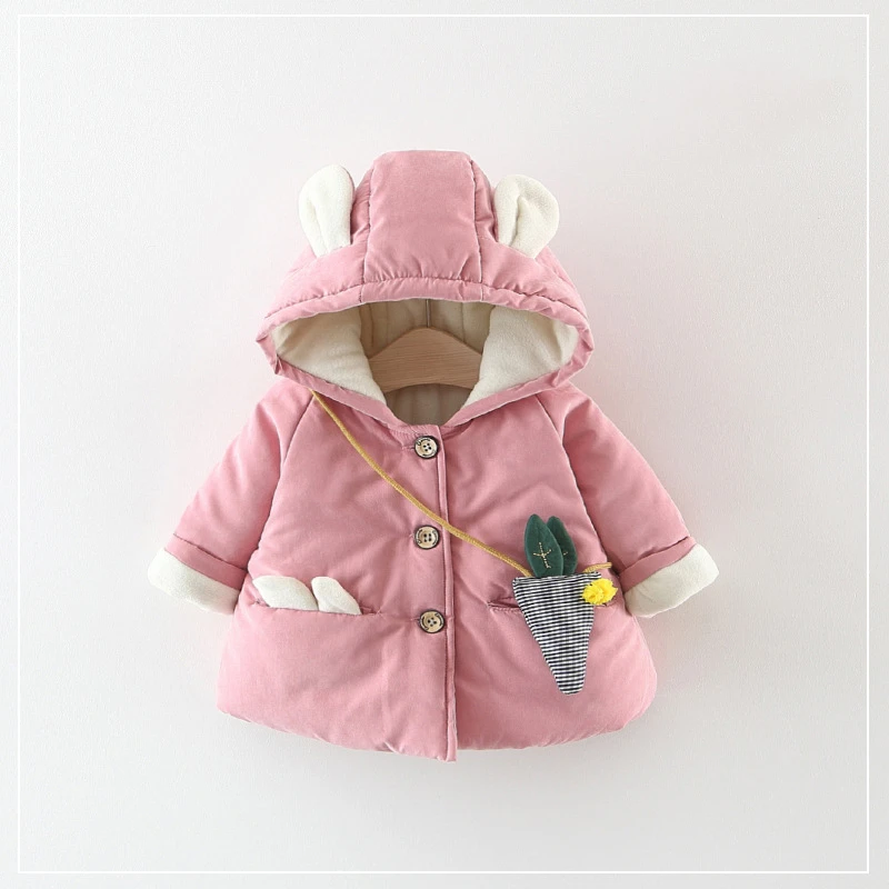Теплые зимние детские Новорожденные девочки дети с капюшоном утолщаются