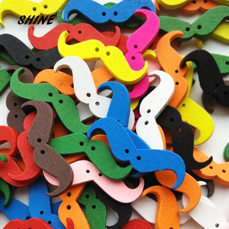 Блестящие деревянные Швейные Кнопки усы для скрапбукинга разные на два