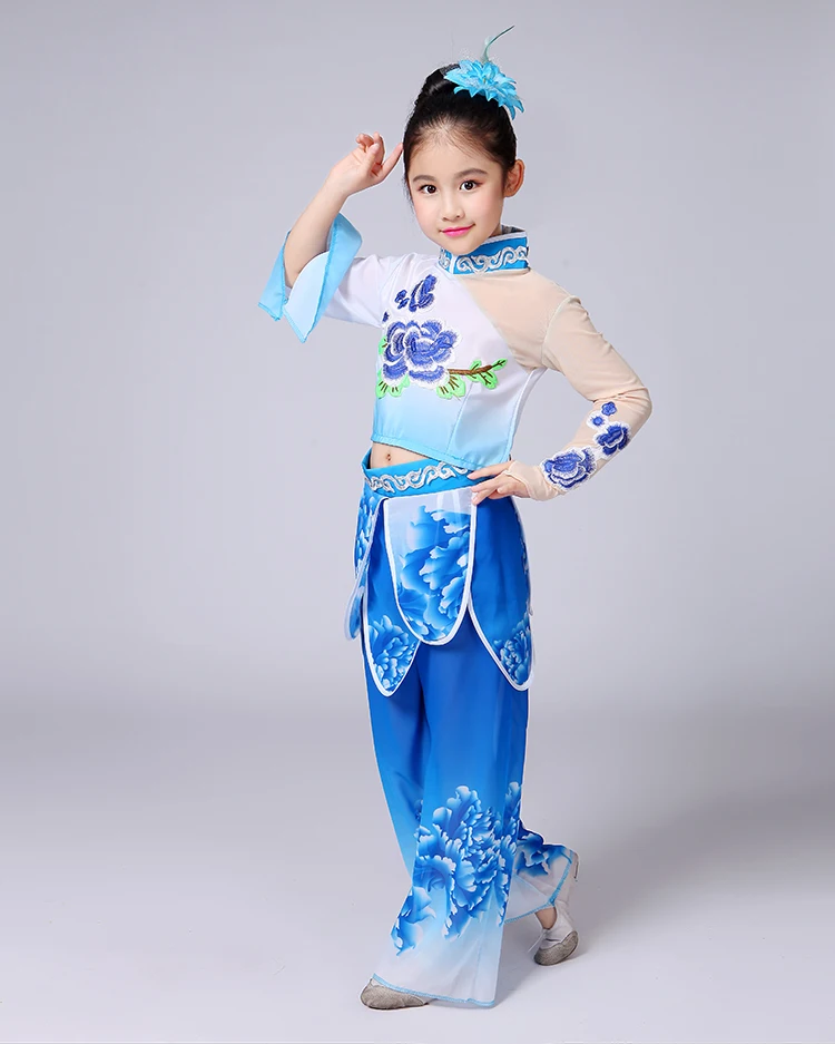 

Chinese Traditional Dance Costume for Girls Yangko Dance Suit Classical Drum Fan Clothing Chinese Folk Dance Costume