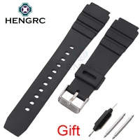 silicone watchbands 18 20 22mm men black sports diving rubber watch strap silver stainless steel buckle for casio