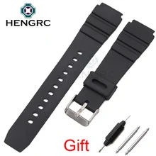 Silicone Watchbands 18 20 22mm Men Black Sports Diving Rubber Watch Strap Silver Stainless Steel Buckle For Casio