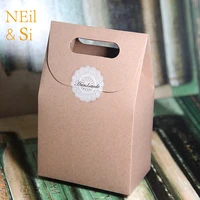free shipping white black brown handle gift box kraft paper bag wedding favor candy boxes craft bakery cookies biscuits package