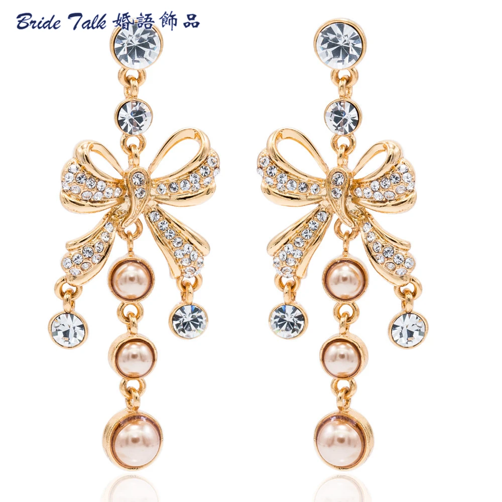 Высококачественные жемчужные серьги с австрийскими кристаллами бантом для